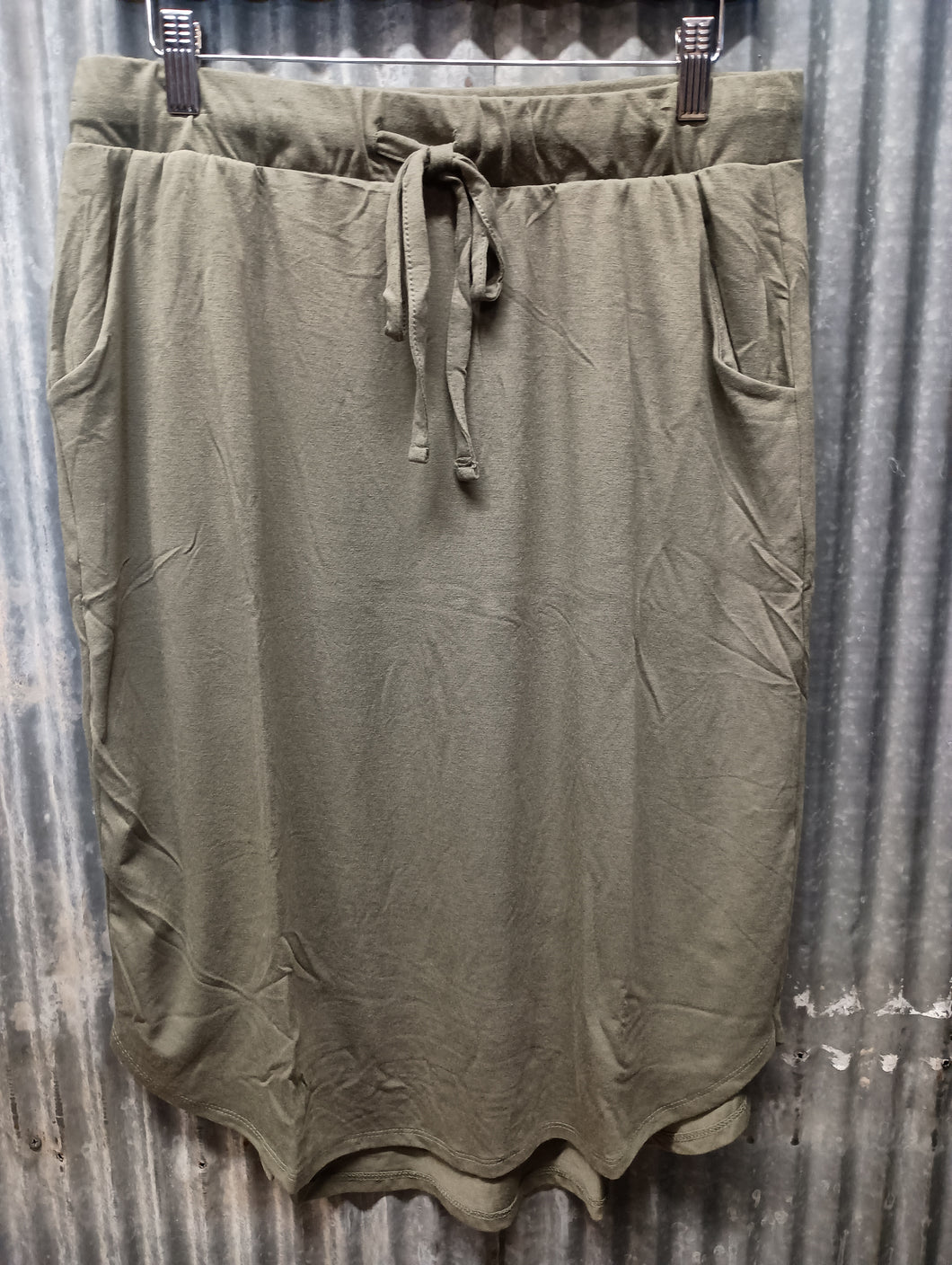 Knit Skirt with Pockets- Light Olive (1X-3X)