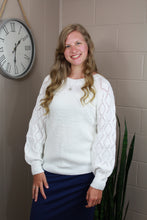 Load image into Gallery viewer, White Hollow-out Puffy Sleeve Knit Sweater (S-XL)
