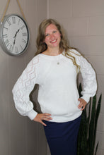 Load image into Gallery viewer, White Hollow-out Puffy Sleeve Knit Sweater (S-XL)
