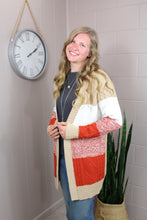 Load image into Gallery viewer, Khaki Color Block Long Sleeve Open Front Cardigan Sweater- S, 2X
