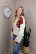 Load image into Gallery viewer, Khaki Color Block V-Neck Long Sleeve Relaxed Sweater (S-2X)
