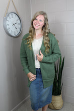 Load image into Gallery viewer, Waffle Knit Open Cardigan-Light Olive- 1X
