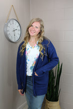 Load image into Gallery viewer, Waffle Knit Open Cardigan-Light Navy (L-2X)
