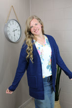 Load image into Gallery viewer, Waffle Knit Open Cardigan-Light Navy (L-2X)
