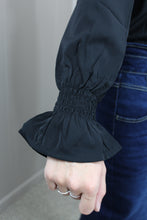 Load image into Gallery viewer, Black Crew Neck Ruffle Bubble Sleeve Top (L-3X)
