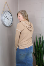 Load image into Gallery viewer, Khaki Seamed Drop Shoulder Waffle Knit Henley Hooded Top (S-XL)
