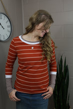 Load image into Gallery viewer, Brown Extend Color Block Cuffs Rib Knit Striped Top (S-3X)
