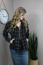 Load image into Gallery viewer, Black Contrast Lattice Textured Buttons Flap Pocket Shacket- S, M
