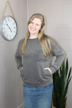 Load image into Gallery viewer, Gray Acid Wash Drop Shoulder Long Sleeve Sweatshirt with Pockets- S, L, XL
