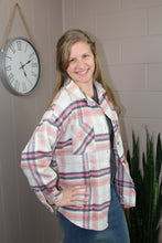 Load image into Gallery viewer, Pink Plaid Button Front Chest Pocket Shacket (S-2X)
