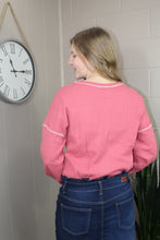 Load image into Gallery viewer, Pink Contrast Stitching Trim Waffle Knit Pullover (S-2X)
