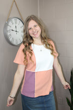 Load image into Gallery viewer, Orange Colorblock Stitching Short Sleeve Rib Knit Top (S-XL)
