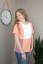 Load image into Gallery viewer, Orange Colorblock Stitching Short Sleeve Rib Knit Top (S-XL)
