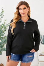 Load image into Gallery viewer, Black Quilted Button Up Henley Sweatshirt- PLUS (1X-3X)
