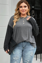 Load image into Gallery viewer, Black Plus Size Ribbed Long Sleeve Henley Top (1X-3X)
