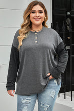 Load image into Gallery viewer, Black Plus Size Ribbed Long Sleeve Henley Top (1X-3X)
