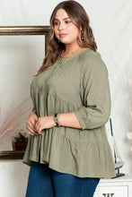 Load image into Gallery viewer, Green Ruffle Tiered Split Neck Shirt- PLUS- 2X
