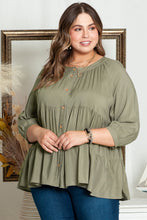 Load image into Gallery viewer, Green Ruffle Tiered Split Neck Shirt- PLUS- 2X
