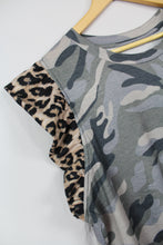 Load image into Gallery viewer, Leopard Print Flutter Sleeve Camo Top- PLUS- 1X
