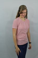 Load image into Gallery viewer, Pink Textured Knit Buttoned Short Sleeve Top- M
