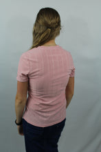 Load image into Gallery viewer, Pink Textured Knit Buttoned Short Sleeve Top- M
