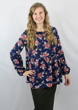 Load image into Gallery viewer, Ribbon Neckline Long Sleeve Floral Top- S, L
