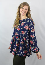 Load image into Gallery viewer, Ribbon Neckline Long Sleeve Floral Top-PLUS (1X-2X)
