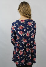 Load image into Gallery viewer, Ribbon Neckline Long Sleeve Floral Top-PLUS (1X-2X)
