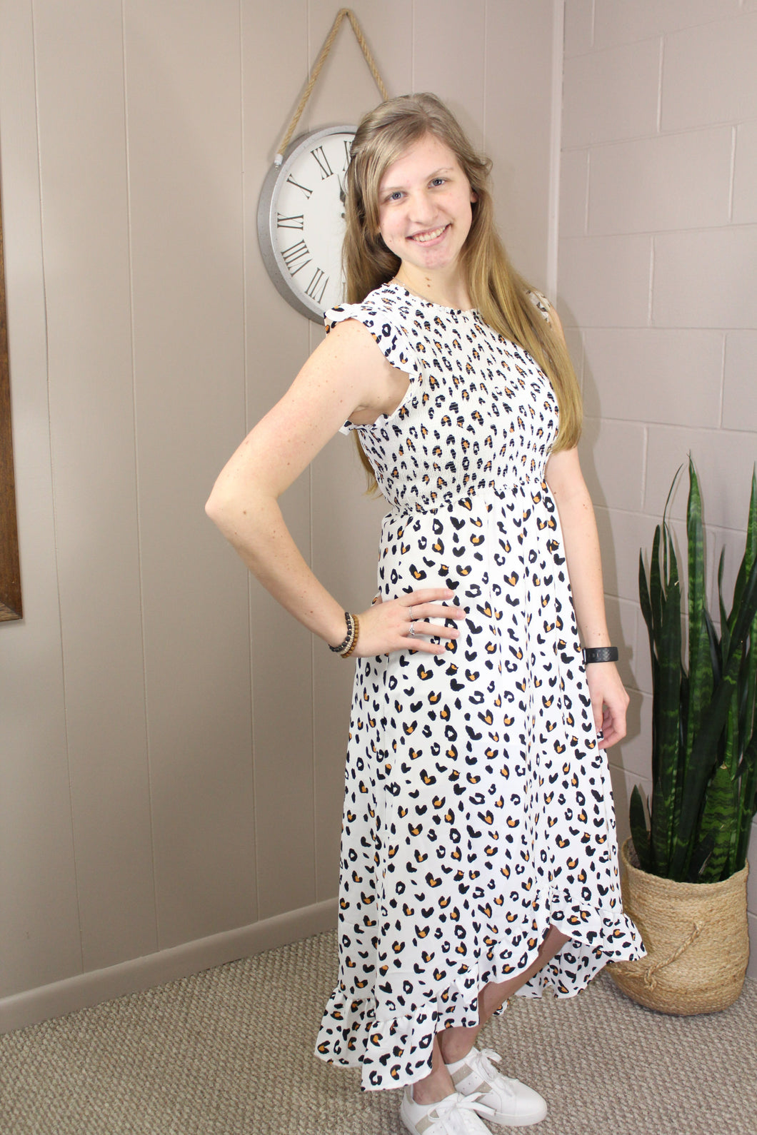 white leopard dress