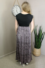 Load image into Gallery viewer, Black Leopard Patchwork Ribbed Maxi Dress with Pockets- S, M, XL
